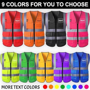Gilet de sécurité réfléchissant néon haute visibilité personnalisable avec logo, en polyester, avec poches et fermeture éclair pour le travail - Product Image 4