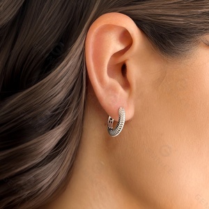 Gemnel hellen is tischen Stil Vintage Schmuck 925 Silber Eleganz 14 Karat Gold gerippt dicken Gold Creolen - Product Image 6