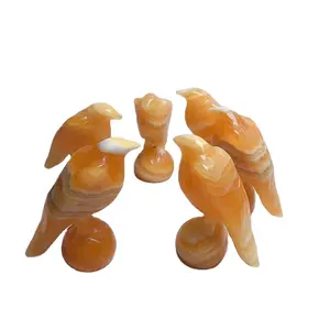 Wholesale Crystal Animal Carvings Bird Orange Calcite Carving Raven For Home Decoration