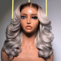 Perruque de Cheveux Humains Ondulés Gris Vierge Vietnamienne Sans Colle, Perruque Frontale en Dentelle HD 13x4 Os Droit, Prête à Porter