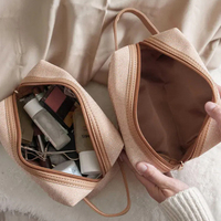 Sac de maquillage en toile brodé personnalisé, personnalisation, fermeture éclair, organisateur de voyage, essentiels de beauté quotidiens