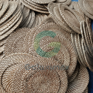 Assiettes de présentation rondes en rotin tressé écologiques tendance, jaunes, design personnalisé, pour mariage et dîner - Product Image 1