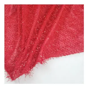 Long pile Silver fringe fluffy soft knitted 100% polyester stock lot woman fabric Christmas decoration