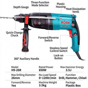 <span class=keywords><strong>Marteau</strong></span> perforateur rotatif SDS Plus BODA H9-26R 850W 26mm, 3 fonctions (perforation, <span class=keywords><strong>marteau</strong></span>, burin), 3.5J d'impact, outil électrique pour béton - Product Image 4