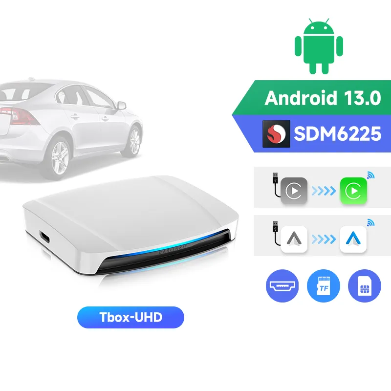 Qcm6225 Tbox Wireless Carplay 8 g128gb Qualcomm Box universale Android 13 Auto Mini Car Play adattatore Dongle per Auto Apple
