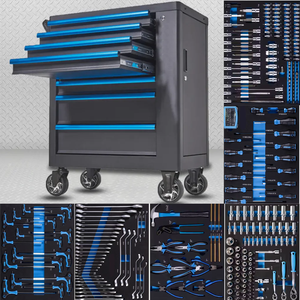 خزانة أدوات تصليح السيارات زرقاء بسبعة أدراج قابلة للقفل، مجموعة أدوات 310 قطعة، مصنوعة من الصلب والحديد لتخزين الورش والجراجات، تدعم OEM وOBM - Product Image 1