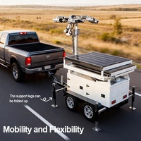 Tour de surveillance solaire portable avec caméra, mât de 7 m, indice IP65, stockage Cloud/NVR pour surveillance mobile, remorques et parkings
