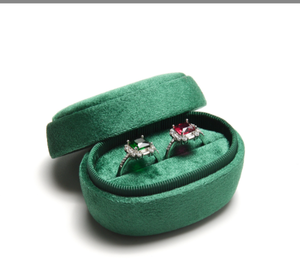 Oval Velvet Jewelry Case Green Red Solid Color Simple Style <b>Earrings</b> Storage <b>Box</b> - Product Image 4