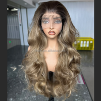 Wig sintetis lace front 32 inci warna biru, model body wave, 13x4, transparan, tanpa lem, alas sutra, garis rambut natural, tahan panas.