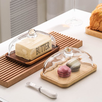 Assiette de présentation en verre transparent à prix d'usine, avec base en bambou et bois, pour gâteaux, desserts, pâtisseries, plats occidentaux et beurre