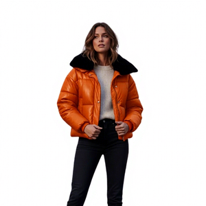 Veste matelassée en cuir de luxe pour femme, automne, épaisse, rembourrée de coton, écologique, haut de gamme, faite à la main, tendance - Product Image 1