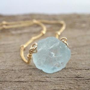 Collar de Aguamarina Natural para mujer, joyería de piedras preciosas, regalo de March, piedra de nacimiento, colgante de cuentas de cristal - Product Image 1