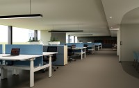 Table de bureau réglable en hauteur, postes de travail modulaires avec écran de séparation en tissu et éclairage de tâche