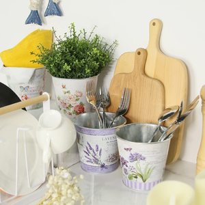 Lot de 6 pots de fleurs galvanisés imprimés autocollants personnalisés seau <span class=keywords><strong>en</strong></span> métal de ferme pour mariage <span class=keywords><strong>tournesol</strong></span>/lavande - Product Image 3
