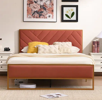 Lit en métal de style moderne pour chambre à coucher, couleur or, tailles double/simple/grand lit/très grand lit, avec tête de lit en velours – Vente en gros