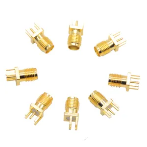 SMA หญิง Jack Solder Nut ขอบ PCB คลิปตรง Mo Nut ขอบ PCB คลิปตรง Mount Gold Plated RF Receptacle Solder