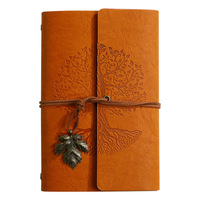 Carnet de voyage personnalisé avec logo, arbre de vie, rétro, à feuilles mobiles