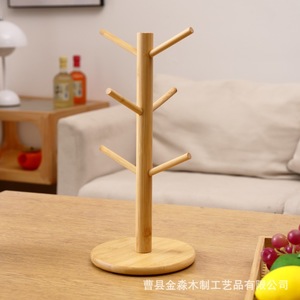 Wooden Tree Shape Cup Holder <b>Paper</b> Towel Organizer <b>Kitchen</b> Countertop Drain Rack Solid Wood Frame Multipurpose Storage Stand - Product Image 5