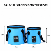 Seau pliable personnalisé avec logo, 20L, rose et noir, ouverture supérieure, sangle, PVC imperméable, camping en plein air, voyage