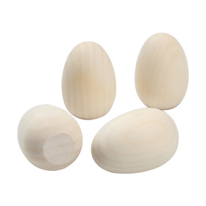 Wooden Simulated Eggs 56x40mm Flat Bottom Natural Color Non-Toxic Easter Decorations DIY Craft Toys For Children - Product Image 3