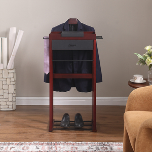 Clothing and Hat Rack Spider Design Antique Wood Freestanding 4-Hook 8-Shelf 46x24x108cm Hotel Wood <strong>Clothes</strong> <strong>Valet</strong> Stand - Product Image 2