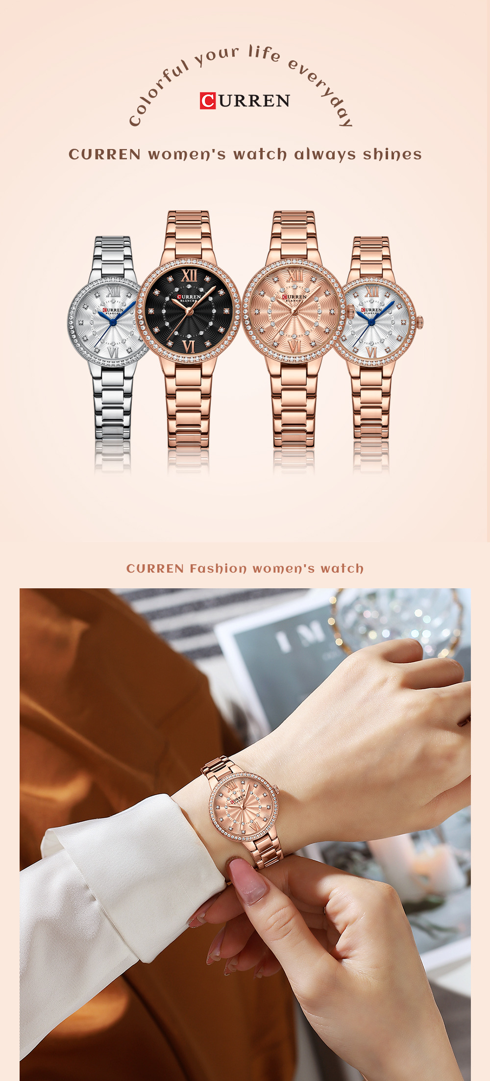 CURREN — montre-Bracelet en acier inoxydable pour femmes, marque de luxe, Bracelet classique décontracté, horloge, 9085