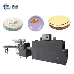 Horizontal Disposable Paper Plastic Plate Tableware Shrink Wrapping Packaging Machine For Cake Pizza Pad Base Packing