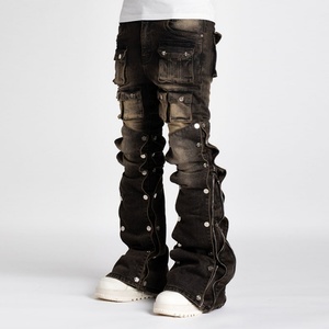 กางเกงยีนส์ทรงขาบานสไตล์สตรีทแวร์พรีเมียมจาก Topshow DENIM ล้างสีแบบ Acid Wash มีกระเป๋าหลายช่อง ดีไซน์ขาดๆ ทรงสลิมฟิต ขาบานแบบซ้อน สำหรับผู้ชาย - Product Image 1