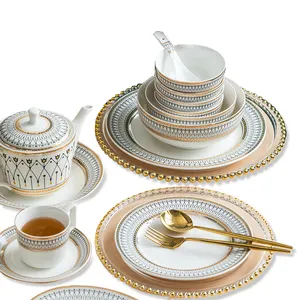 Wholesale High Quality Kitchen Home White Ceramic Plate luxury porcelain Dinner Set Dinnerware
