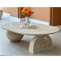 Table basse ronde en pierre Kumusi, grande table de salon magnifique, table centrale en marbre et bois