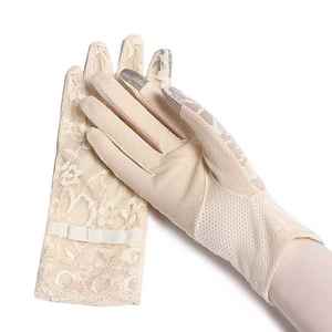 <span class=keywords><strong>Mitaines</strong></span> d'été pour femmes, courtes, <span class=keywords><strong>anti</strong></span>-<span class=keywords><strong>UV</strong></span>, antidérapantes, pour la conduite, en dentelle, à doigts entiers, pour écran tactile, avec nœud, pour robe, blanches - Product Image 2