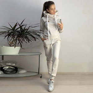Factory Winter <strong>Pullover</strong> Tracksuits Oem <strong>Plus</strong> <strong>Size</strong> Boxy Custom Embroidery Logo Hoodie Outfits 2 Piece Blank Jogger Women'S Sets - Product Image 4