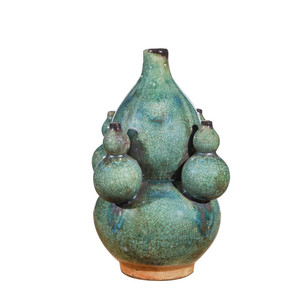 <span class=keywords><strong>Vaso</strong></span> in <span class=keywords><strong>Ceramica</strong></span> Artigianale Ecologico con Smalto Verde <span class=keywords><strong>Turchese</strong></span> Effetto Forno, Due Manici, Stile Wabi-sabi Art Déco, Cotto ad Alta Temperatura - Product Image 3