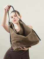 Lecynbay Tas Tote Kulit Split Vintage Lapisan Kanvas Dekorasi Huruf Musim Panas Kapasitas Besar Tali Bahu Tunggal