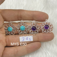 925er Sterlingsilber Ohrringe mit natürlichen Amethyst- und Türkis-Edelsteinen in Lünettenfassung mit runder Form, feine Hängeohrringe für Damen