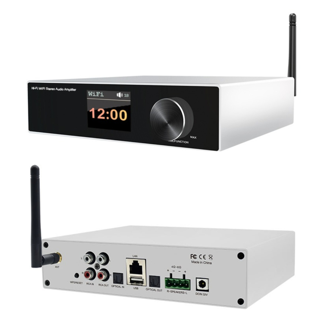 CL-500W Hi-Fi Stereo Power Amplifier | 2x100W BT/WiFi/AirPlay 2 Optical Inputs Aluminum Alloy for Home Theater