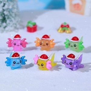Cartoon Min Figurines Christmas Resin Multi Color Axolotl Fish Christmas Hat Hexagonal Dragon for Fish Tank Aquarium Decoration - Product Image 6