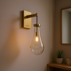 Applique murale ALTERMINAL SITTON en fer doré avec abat-jour en verre goutte de pluie, LED E12 dimmable 2700K pour salle de bain, coiffeuse, salon - Product Image 2