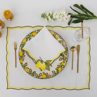 Set de table et serviette en coton brodé motif citron, style pastoral bohème, durable, sur mesure pour la salle à manger