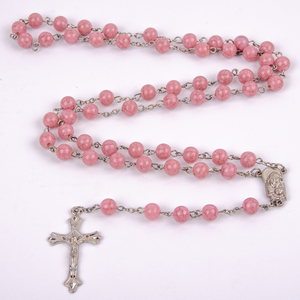 Fábrica Rosario Católico Jesús 57 cm collar 8 mm rosa de ámbar de vidrio antiguo de plata de cadena de rosario - Product Image 4