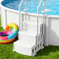 Échelle de piscine en plastique renforcé blanc avec barre transversale antidérapante, 3 marches, pour piscine creusée, avec double main courante