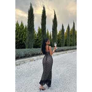 Robe en dentelle noire pour femme Khloe, robe de soirée de luxe moderne, robe de bal à volants, robe de soirée longue avec décoration florale, du XS au XL - Product Image 2