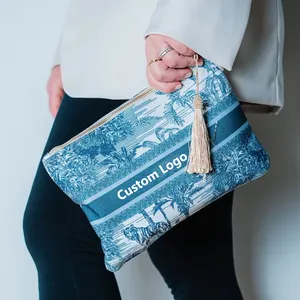 Bolsa de cosméticos de algodón de yute Natural ecológica, bolsa con cremallera de arpillera de cáñamo con etiqueta privada personalizada, bolsa de maquillaje de yute para regalo de promoción