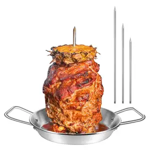 Al Pastor Skewer for Grill Stainless Steel Vertical Skewer Stand with 3 Removable Barbecue Skewers for Smoker