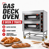 Four à sole commercial à gaz, 2 niveaux, 2 plateaux, en acier inoxydable, pour boulangerie, pain et pizza, machine de cuisson industrielle, commande par bouton