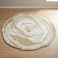 Abstract Beige Cream Rug Modern Organic Design Hand Tufted Wool & Silk Luxury Area Carpet
