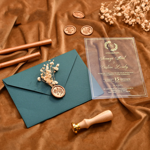 Conception personnalisée gratuite <span class=keywords><strong>carte</strong></span> d'invitation <span class=keywords><strong>de</strong></span> <span class=keywords><strong>mariage</strong></span> en acrylique transparente <span class=keywords><strong>de</strong></span> luxe avec impression UV avec enveloppe blanche et sceau <span class=keywords><strong>de</strong></span> cire - Product Image 3