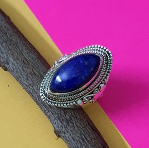 Lapis Lazuli 925แหวนแต่งงานเงินสเตอร์ลิงเครื่องประดับชาติพันธุ์คลาสสิกเพชรตัดรูปไข่ของขวัญที่สมบูรณ์แบบสำหรับผู้หญิงเด็กผู้หญิงสำหรับปาร์ตี้ - Product Image 1