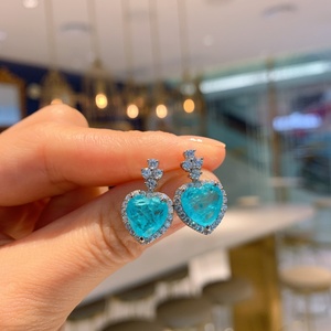 Fashion Eco-friendly Copper 10*14MM Blue Zircon Romantic Necklace and <b>Earrings</b> <b>Set</b> Heart Shape Jewelry <b>Set</b> With Zircon for Women - Product Image 4