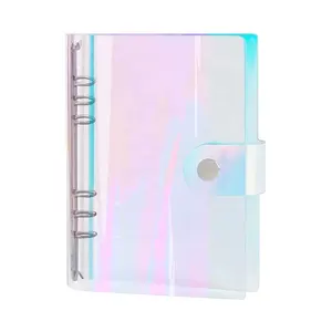 Popular Soft A6 Laser Loose Leaf Binder Notebook Cover Case 6 Round Ring Custom Journals PVC Binder with Snap Button Closure